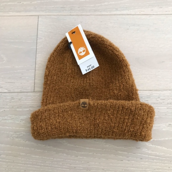 Timberland Brown boucle wheat Knit Beanie NWT one size - Picture 2 of 5
